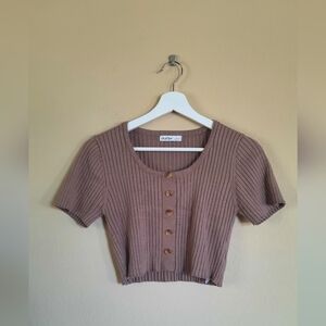 Aster Lightweight Women's Ribbed Button-Up Top - Brown
